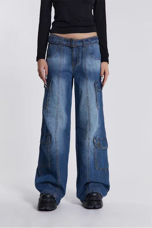 women's denim jeans with cotton blendButtoned Washed Jeans