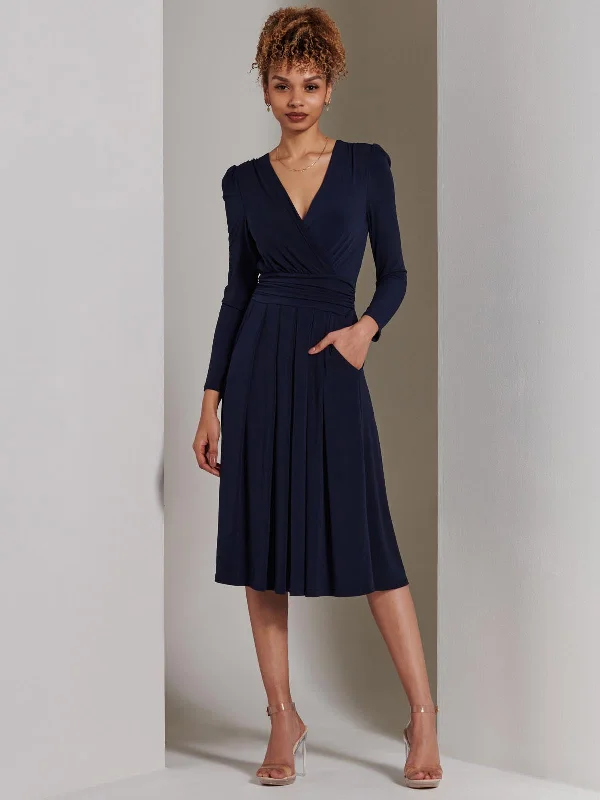 everyday midi dressesPlain Long Sleeve Jersey Midi Dress, Navy