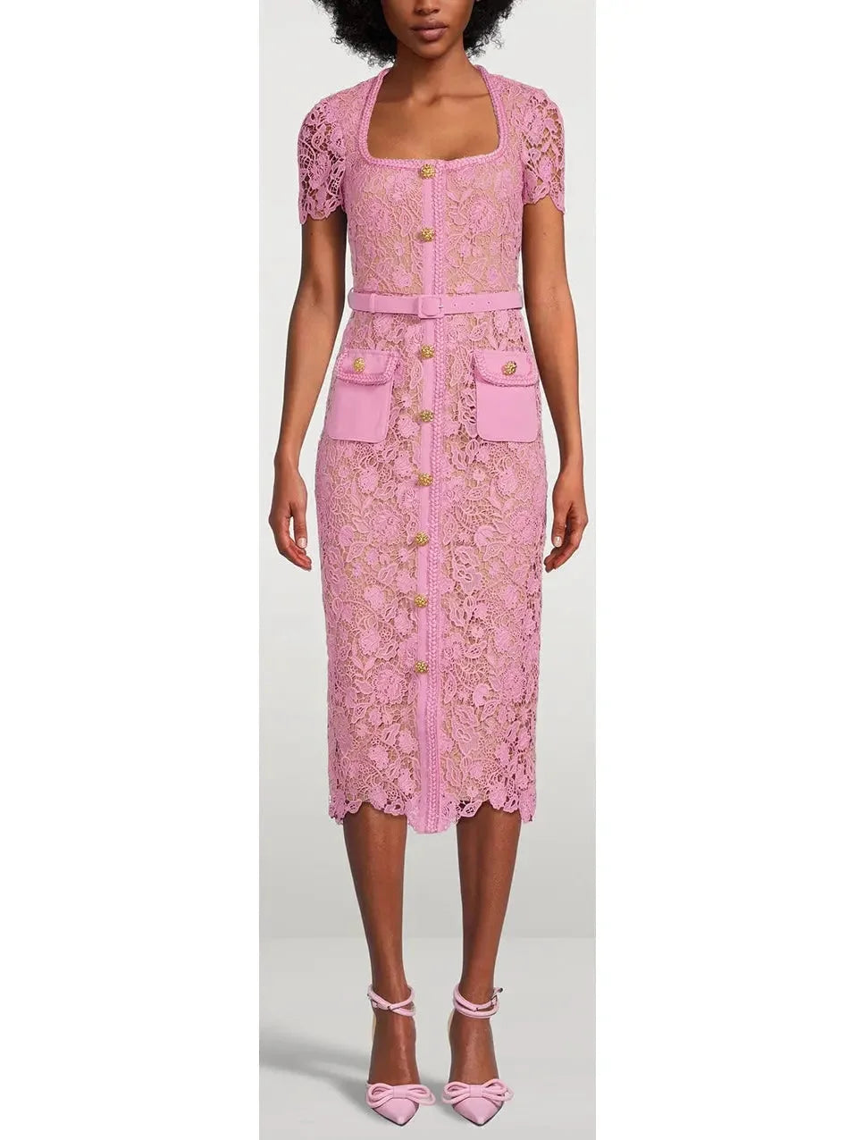 high-slit midi dressesGuipure Lace Midi Dress, Pink