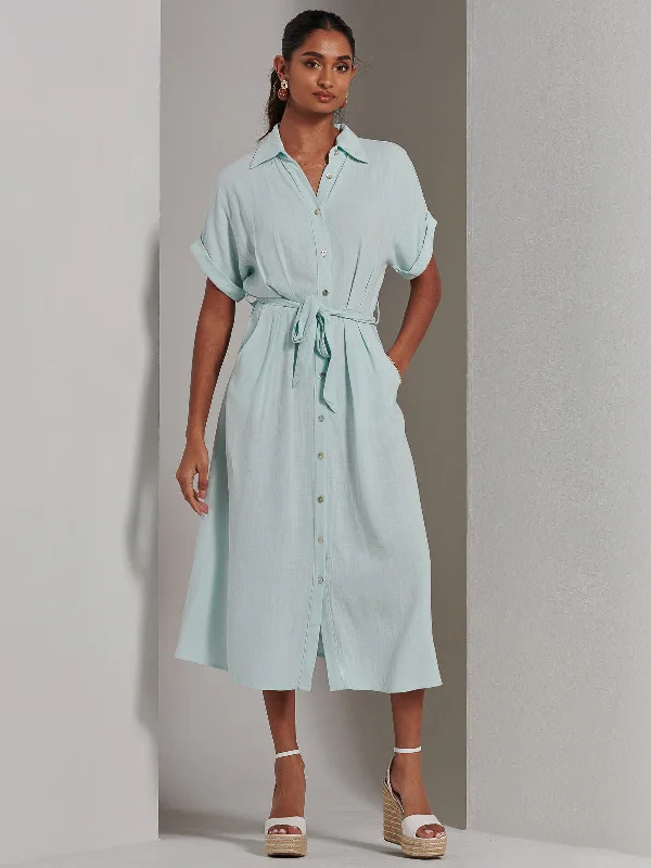 elegant evening midi dressesJessie Linen Shirt Midi Dress, Light Blue