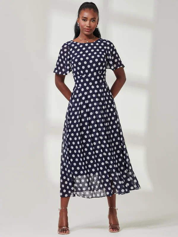 wrap-around midi dressesSpotted Chiffon Fit & Flare Midi Dress, Navy Spot