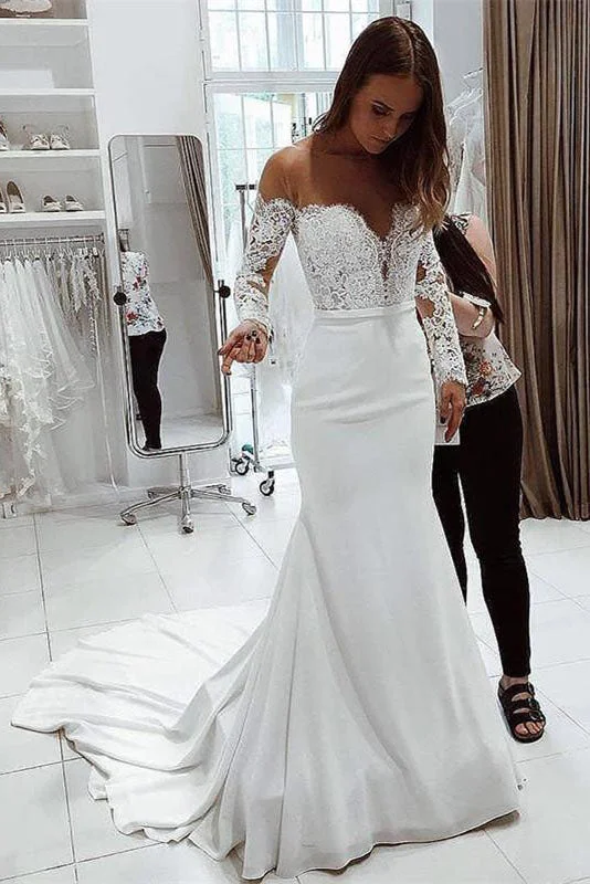 wedding dress shoppingMermaid Off the Shoulder Long Sleeves Lace Elegant Wedding Dresses OK1077