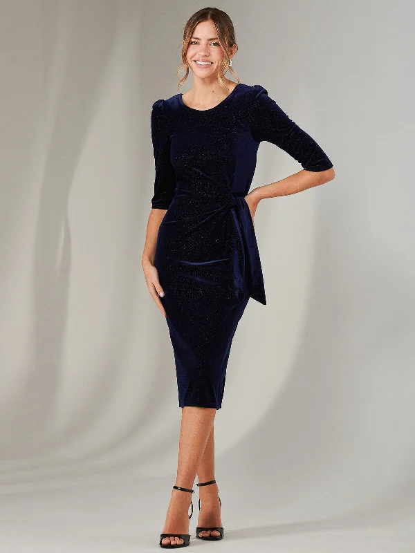 midi dresses made of silkMetallic Spot Velvet Midi Dress, Navy