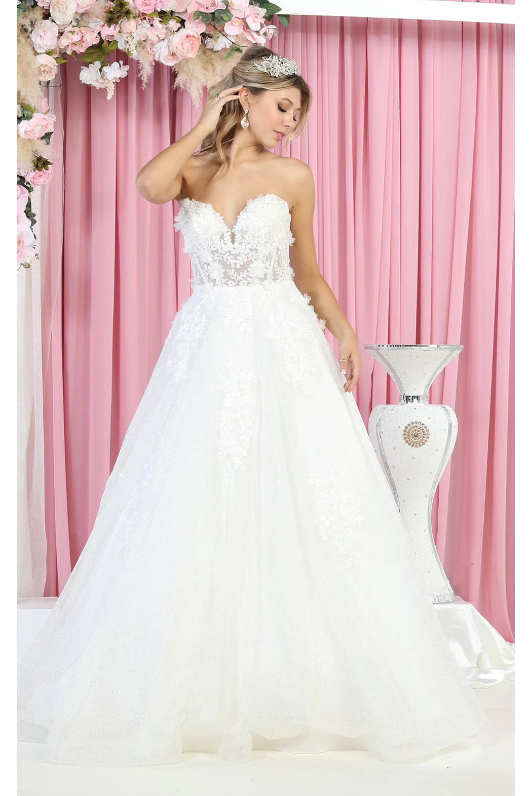 off-the-shoulder wedding dressesLA Merchandise LA7938 Strapless Sweetheart 3- D Floral Wedding Gown