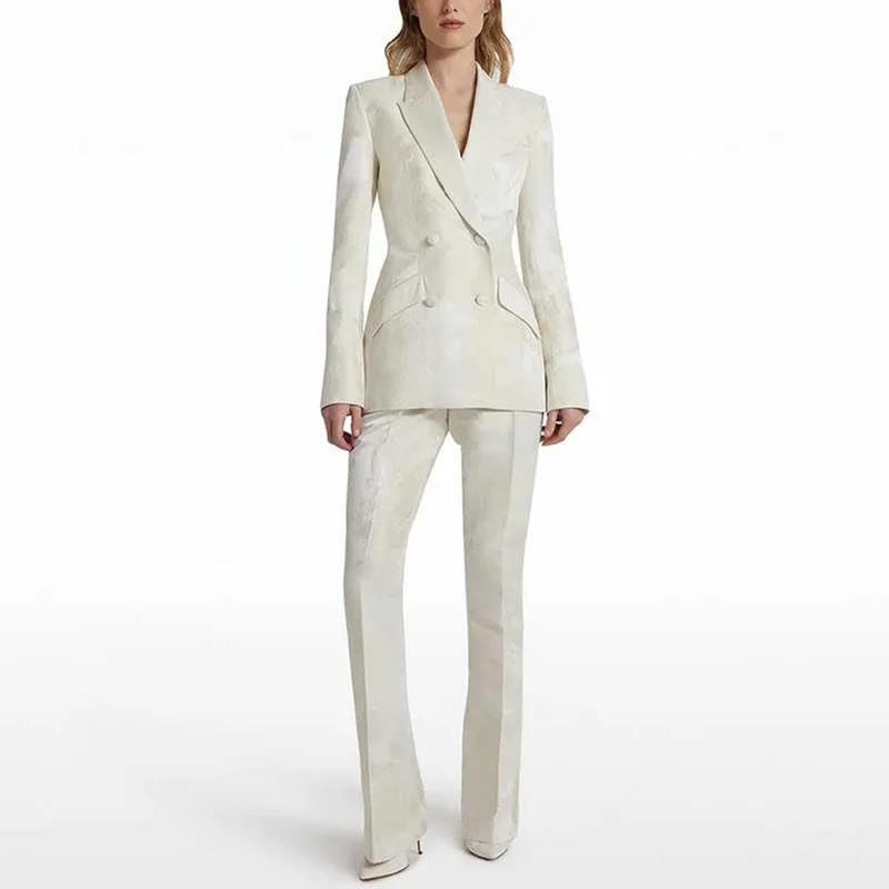 rustic glam wedding dressesWomen's Double Breasted White Wedding Suit Formal Event Suit