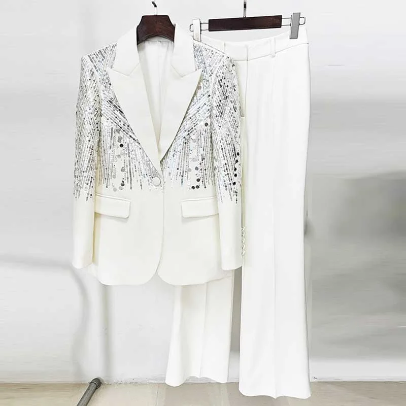 trendy wedding dressesWomen's Sequined Pant Suit Wedding Suit Two Pieces Trendy Pantsuit