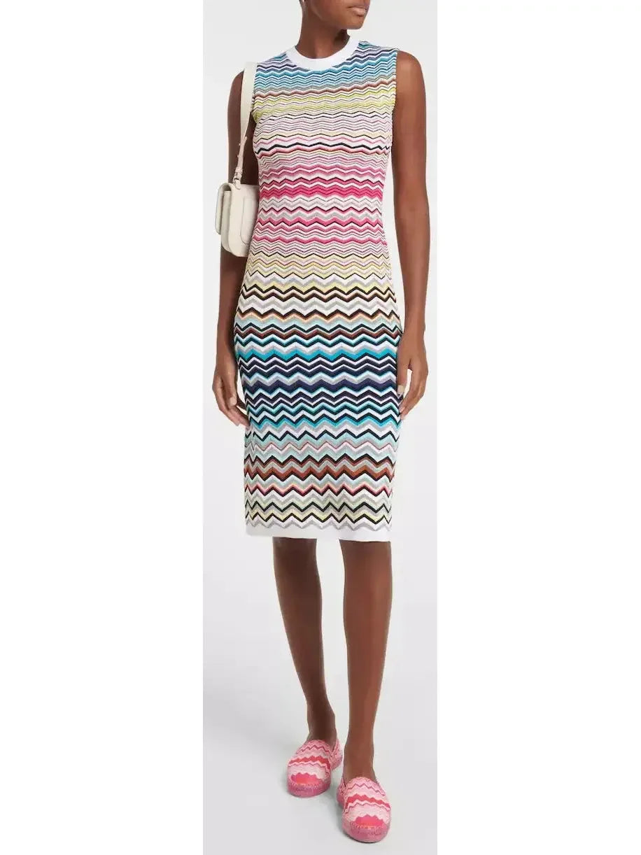 midi dresses with bow detailsMulticolor Zigzag Pattern Print Midi Dress