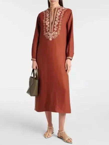 tulle midi dressesEmbroidered Linen Midi Kaftan Dress