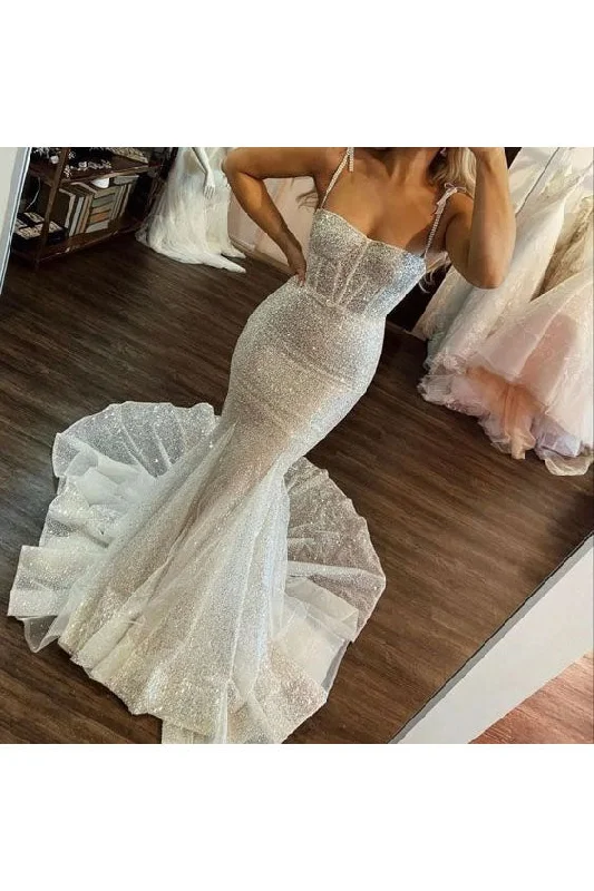 plus-size friendly wedding dressesSexy Ivory Sequins Mermaid Prom Dresses Shiny Long Wedding Dresses OK1924