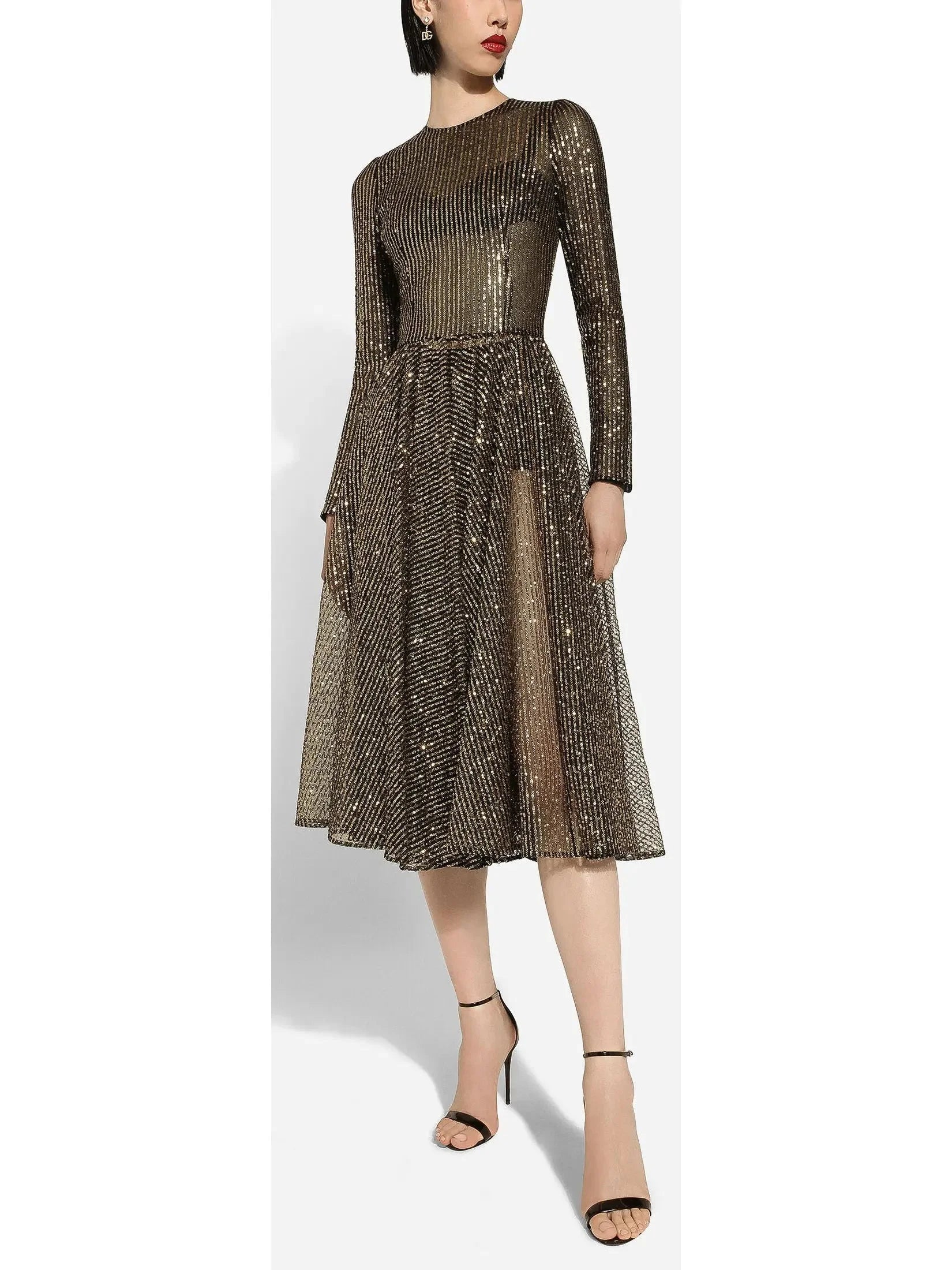 breathable midi dressesLong-Sleeved Sequined Midi Dress