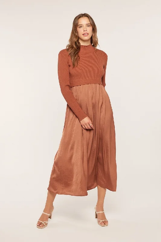 mid-length midi dressesCoco modest midi dress in burnt orange-final sale