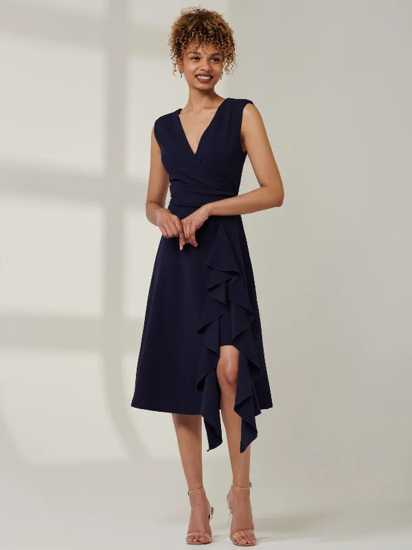 midi pencil dressesQiana Ruffle Detail Midi Dress, Navy