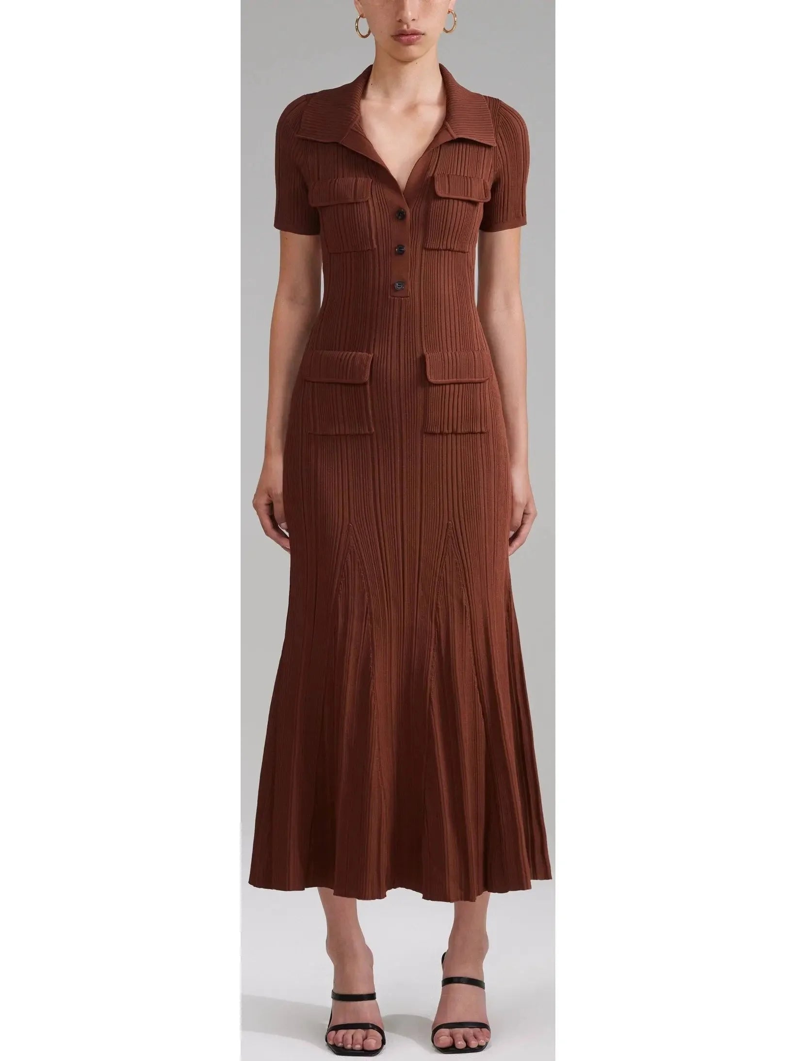 midi dresses for summerShort-Sleeve Knit Midi Dress, Brown