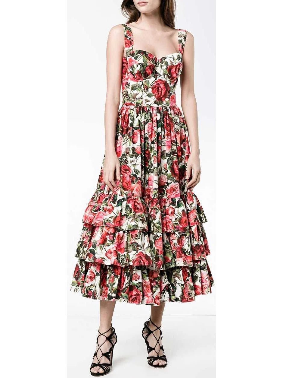 midi dresses with lace detailsSleeveless Roses Printed Midi Dress