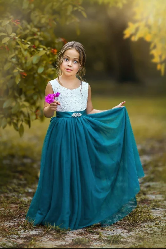 budget-friendly wedding dressesSleeveless Teal Blue Flower Girl Dress - Perfect for Any Style Wedding