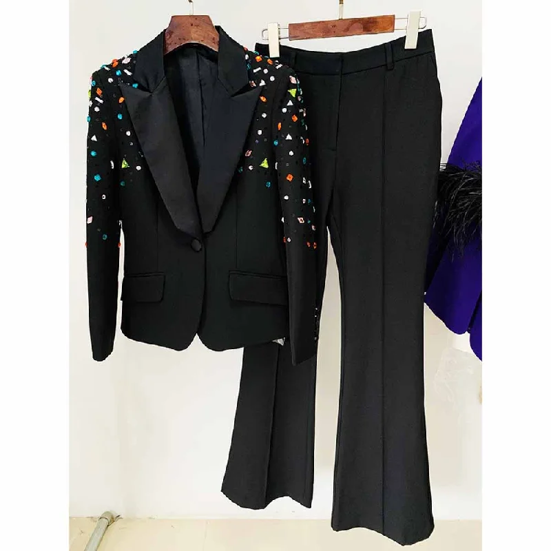 sustainable wedding dressesWomen Luxury Wedding Suit Nail beaded Blazer + Flare Trousers Suit Pants Suit