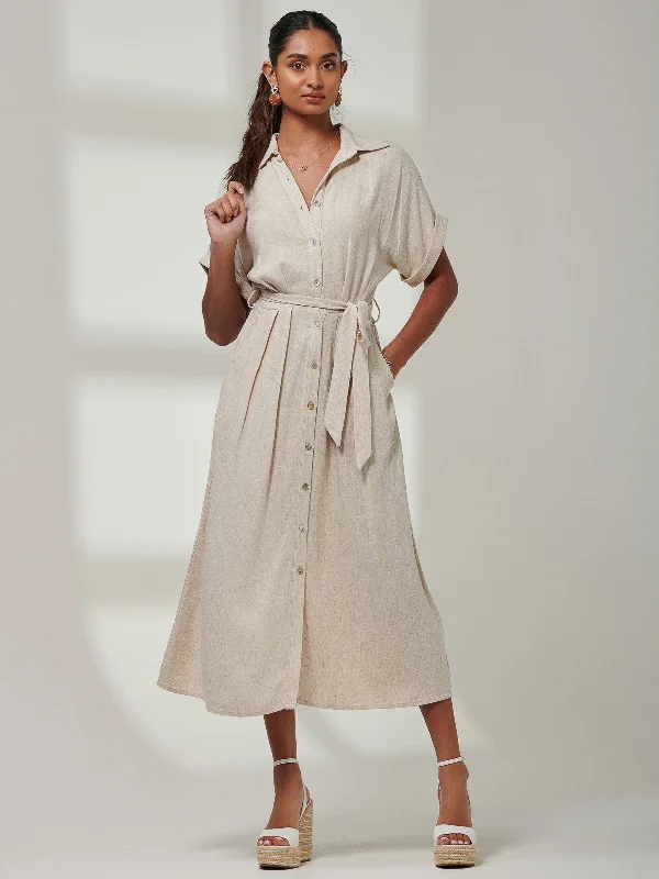 cotton blend midi dressesJessie Linen  Shirt Midi Dress, Oatmeal