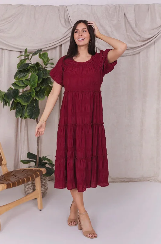 midi dresses with zippersSerena modest midi dress in mahogany-final sale