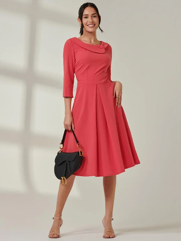 sequin midi dressesFold Neckline Sleeved Midi Dress, Watermelon