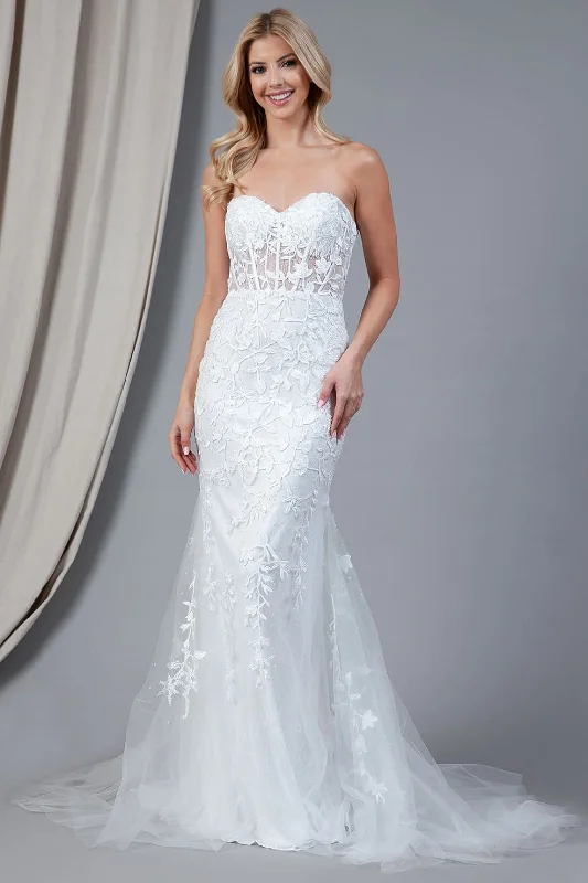 high-low wedding dressesLa Merchandise LAA7024B Strapless White Lace Mermaid Wedding Dress