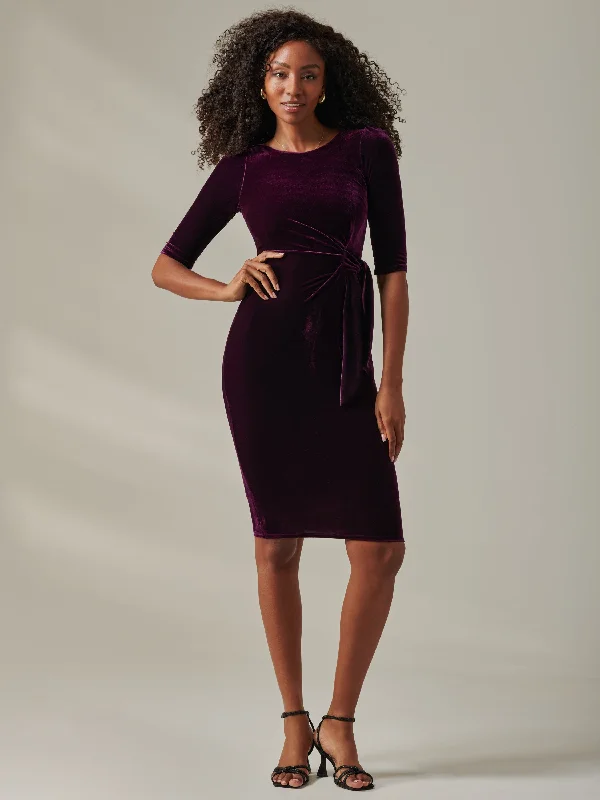 waist-cinching midi dressesVelvet Side Tie Midi Dress, Dark Purple