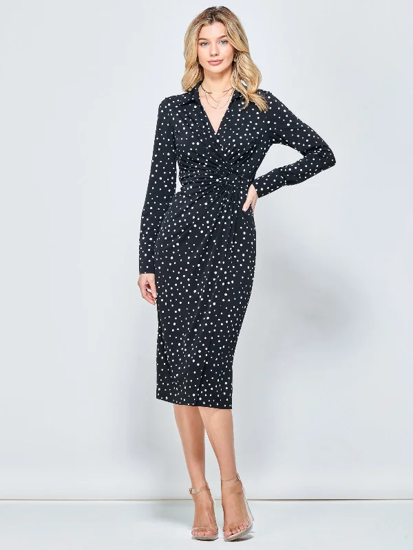 tall women's midi dressesJolie Moi Spot Print Wrap Midi Shirt Dress, Black Spot