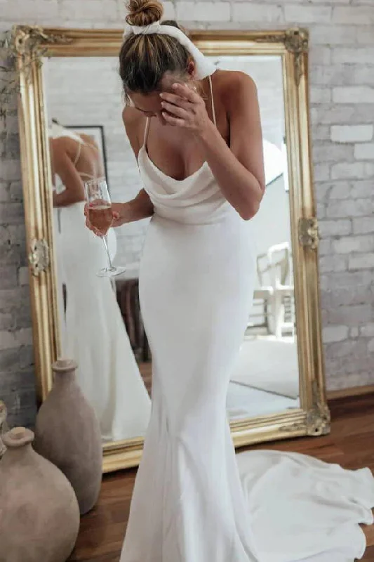 custom-fitted wedding dressesSexy Backless Mermaid Beach Wedding Dresses, Simple Ivory Bridal Gown OK1931