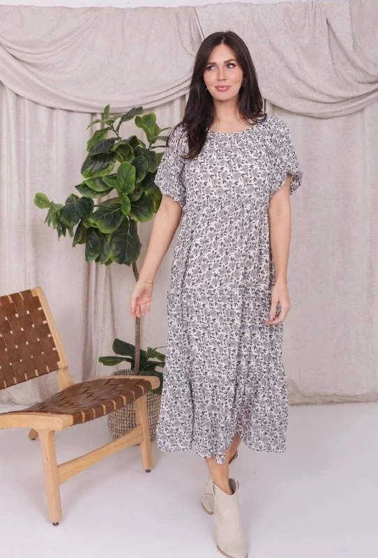 everyday midi dressesSerena modest midi dress in silver peony-final sale