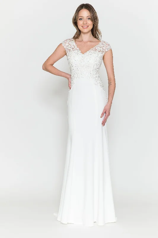 A-line wedding dressesLa Merchandise LAY8558B Elegant Wedding Lace Cap Sleeve Bridal Gown