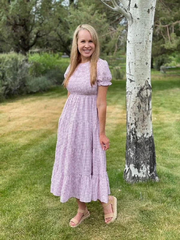 ruffled midi dressesAlex modest midi dress in dusty lilac