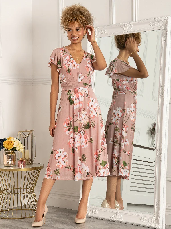 flowy midi dressesJolie Moi Shirley Mesh Midi Dress, Dusty Pink