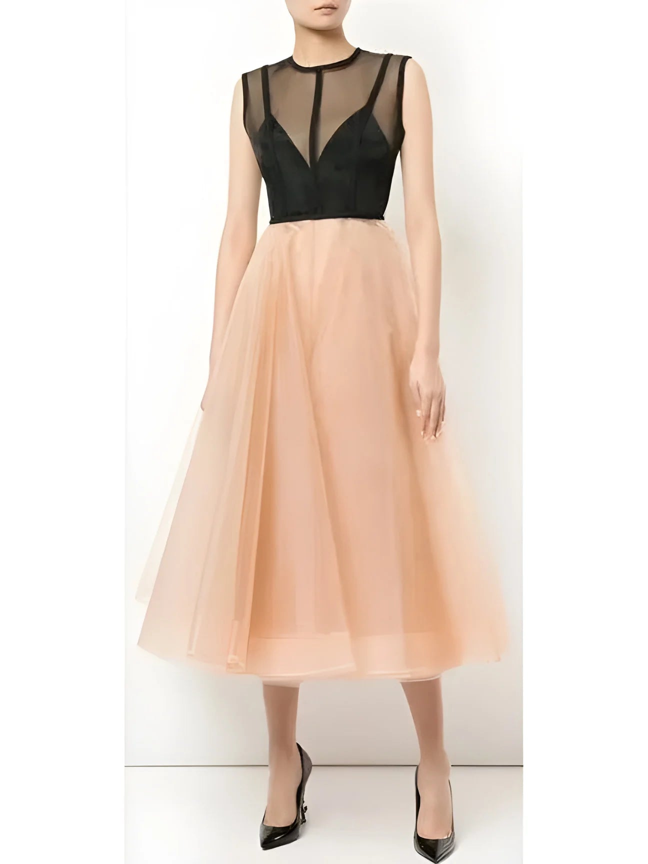 open-back midi dressesTwo-Toned Tulle A-Line Midi Dress