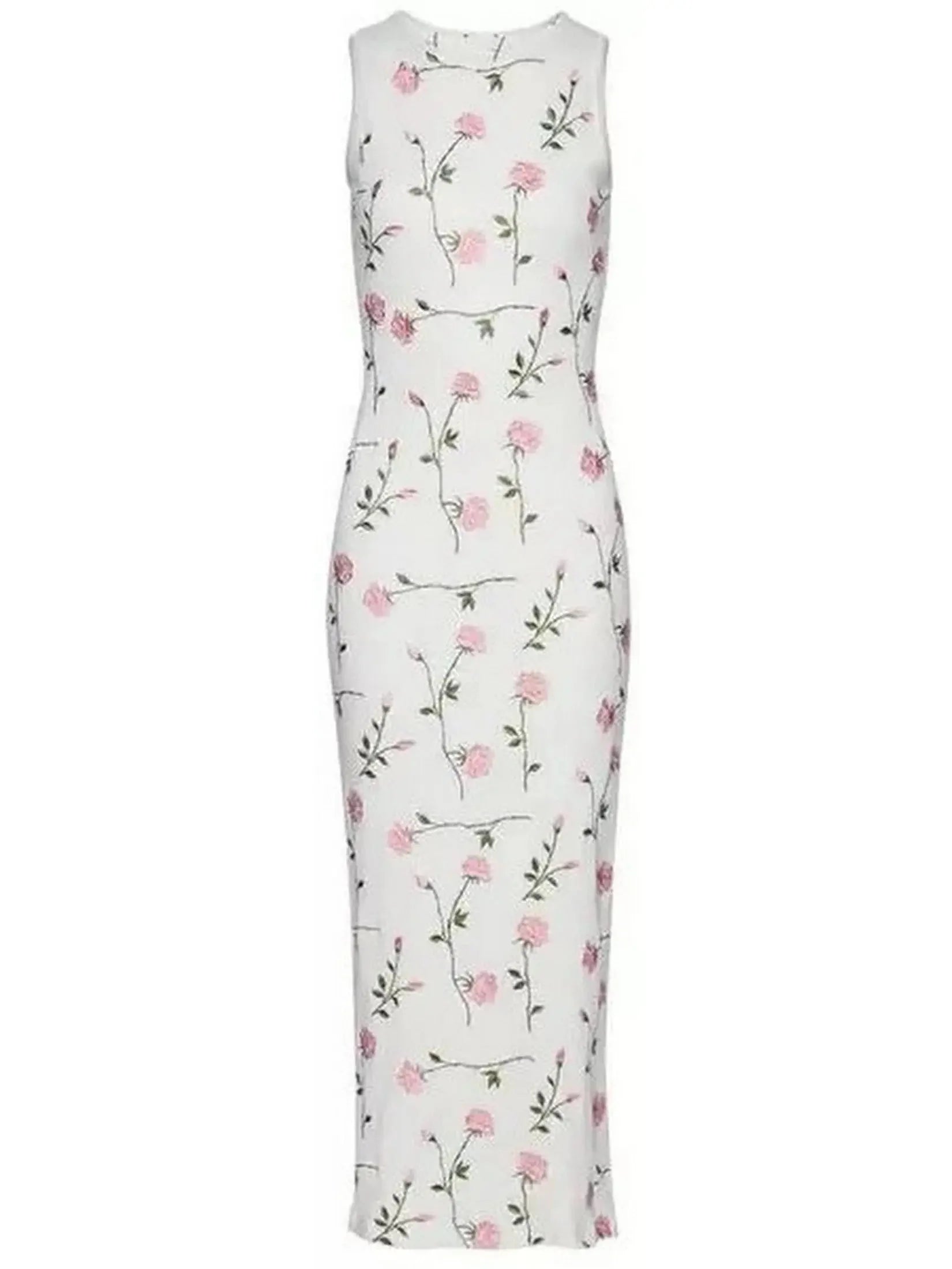 wrap-around midi dressesFloral Embroidered Cotton-Blend White Midi Dress