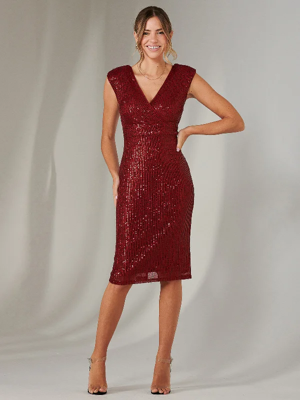 midi shift dressesBennett Sequin Bodycon Midi Dress, Dark Red