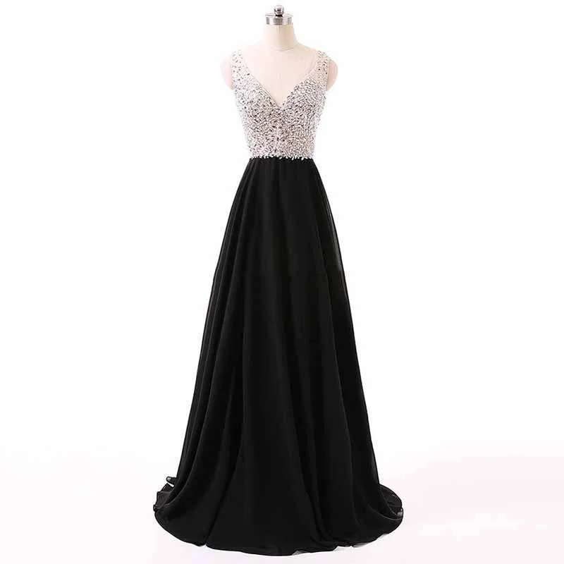 satin wedding dressesBlack Prom Dress Long Beaded Formal Evening Gowns Sleeveless Wedding Dress