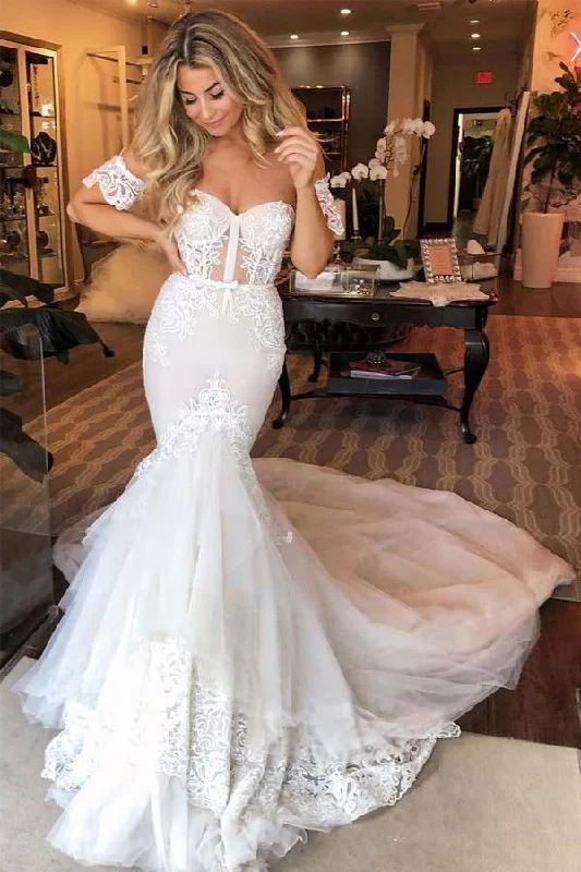 wedding dress inspirationTulle Mermaid Sweetheart Lace Appliques Wedding Dresses, Bridal Gown OK1880