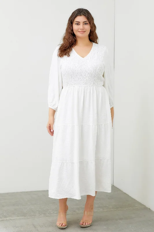 midi dresses for workLeanna modest midi dress in white-final sale