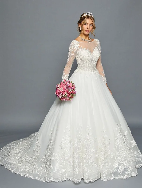 illusion sleeve wedding dressesLong Sleeve A-Line Wedding Dress - LADK454