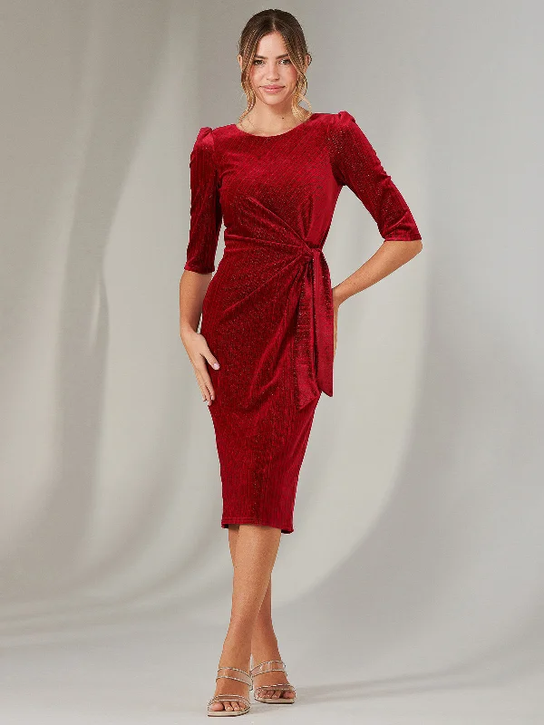 velvet midi dressesMetallic Thread Velvet Midi Dress, Burgundy