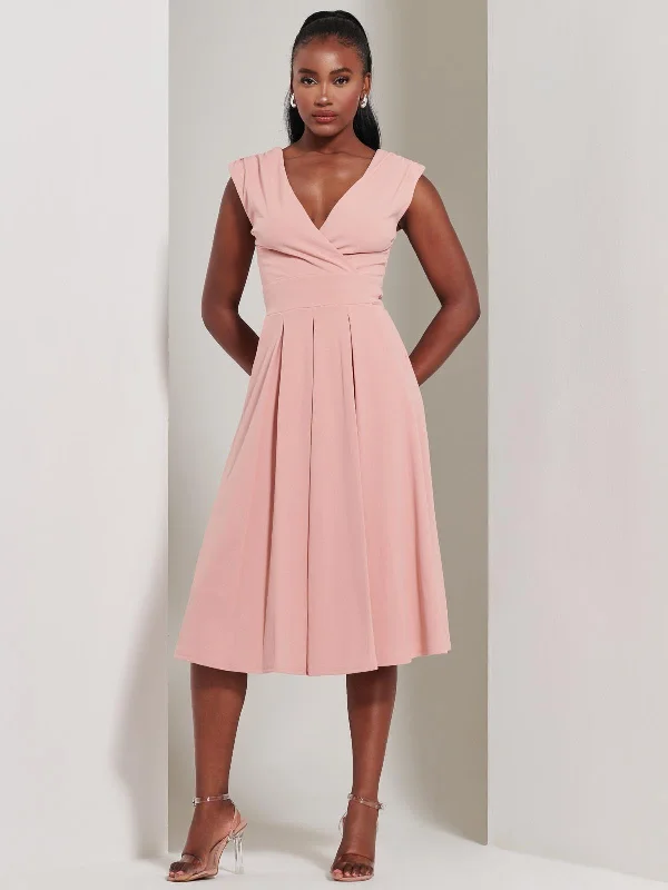 two-piece midi dressesYuina Scuba Pleated Flare Midi Dress, Pink