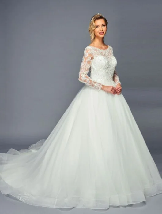 wedding dress cleaningLA Merchandise LADK471 Chapel Train Wedding  Long Sleeves Bridal Gown