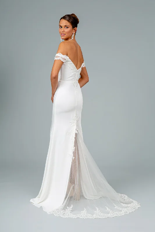 wedding dress with open backLA Merchandise LAS2958B Off The Shoulder White Wedding Mermaid Dress