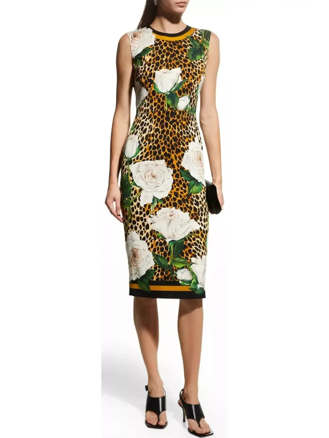 midi dresses with frillsOcelot-Print Sheath Midi Dress