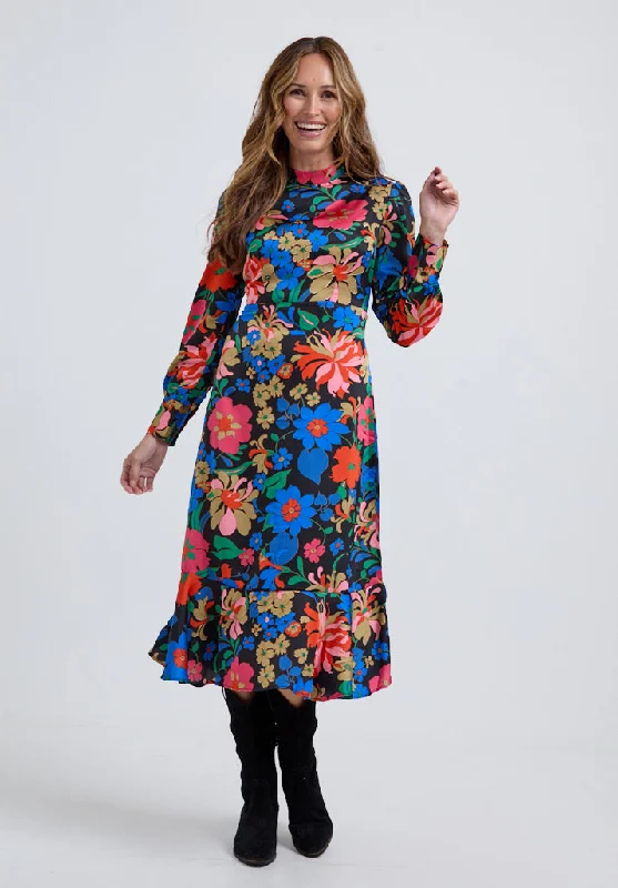 mid-length midi dressesSophie Tiered Hem Floral Print Midi Dress In Multi