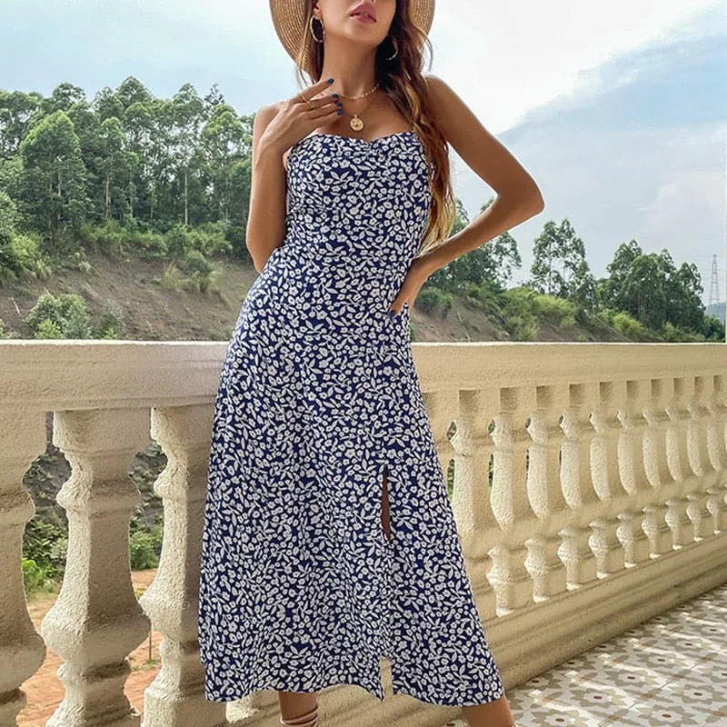 tulle wedding dressesDressBetty - Summer Fashion Bohemian Sleeveless Dress for Women Vintage Sexy Floral Silk Maxi Robe Casual Wedding Guest Long Dresses