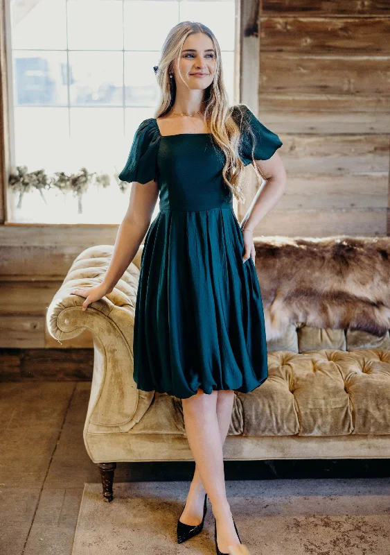 lightweight chiffon midi dressesChanel modest midi dress in holiday green-final sale