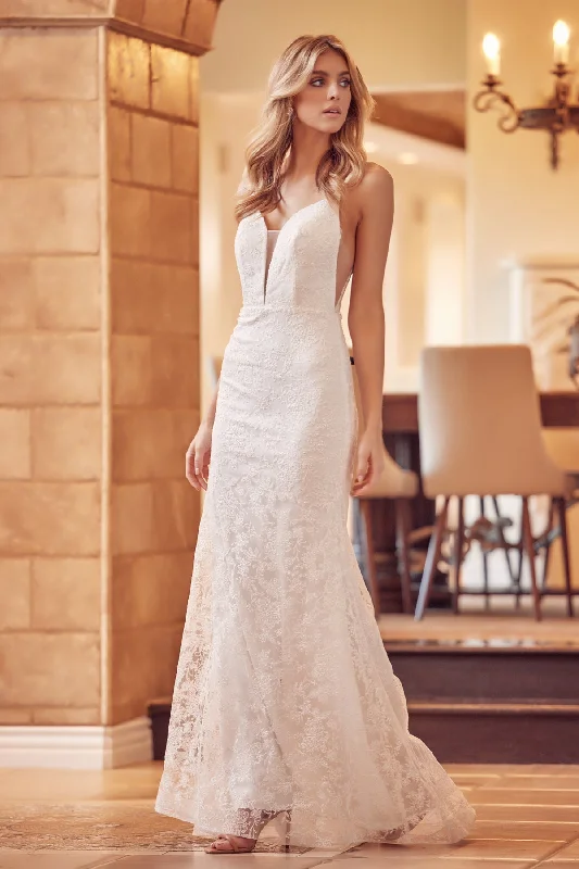 wedding dress with trainLa Merchandise LAT272B Off White Embroidered Long Lace Wedding Dress