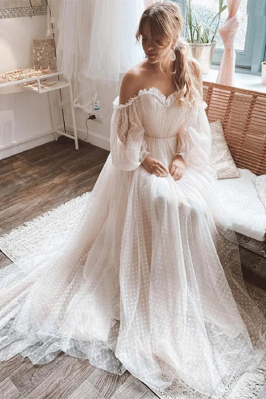 timeless wedding dressesLong Sleeves Off Shoulder Wedding Dressesm Princess Boho A-line Wedding Dresses OK1946