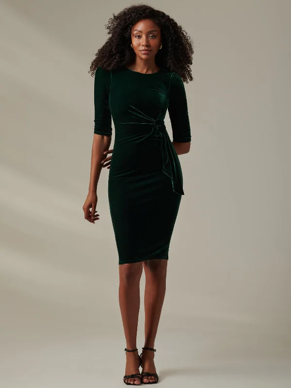 midi ball gown dressesVelvet Side Tie Midi Dress, Dark Green