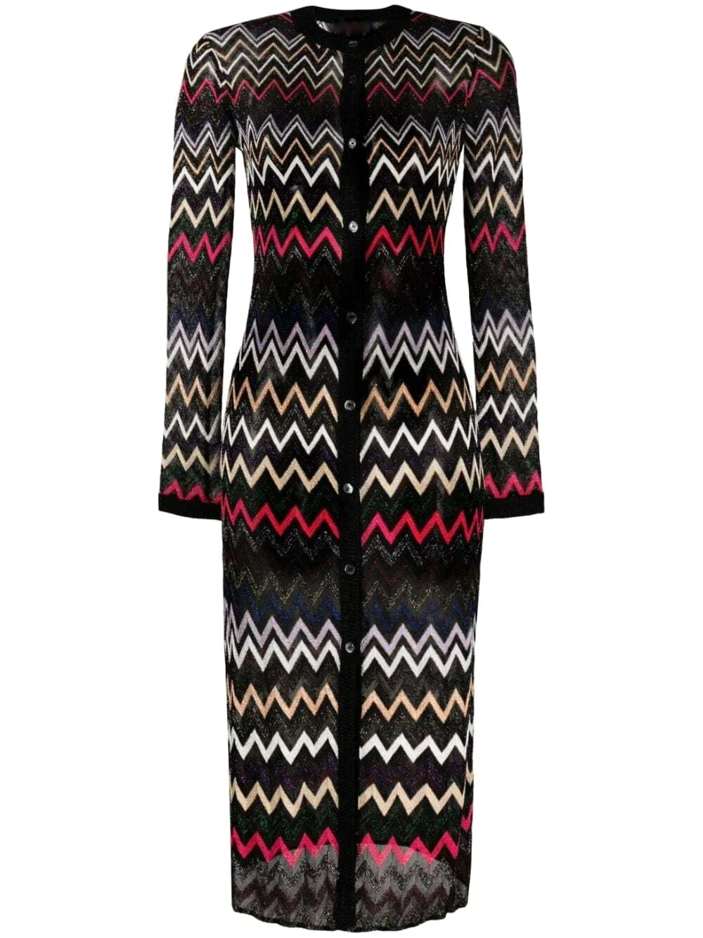 midi dresses with keyhole backsMulticolor Zig Zag Knit Metallic Cardigan Midi Dress